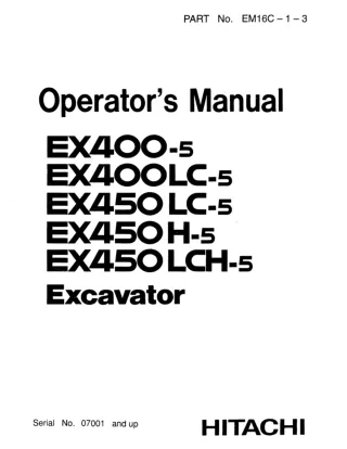 Hitachi EX400-5 Excavator operator’s manual (Serial No. 07001 and up)