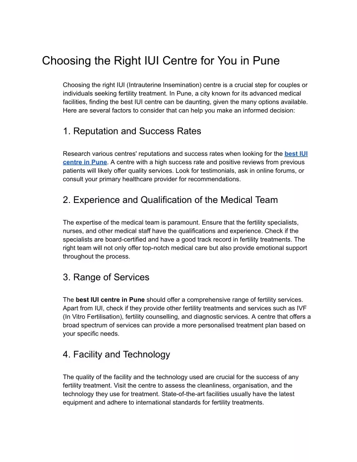 choosing the right iui centre for you in pune