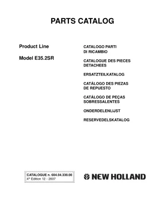 New Holland Kobelco E35.2SR Mini Crawler Excavator Parts Catalogue Manual