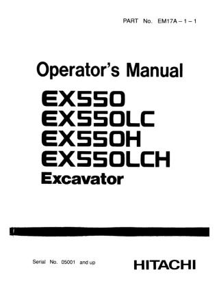 Hitachi EX550 Excavator operator’s manual Serial No. 05001 and up