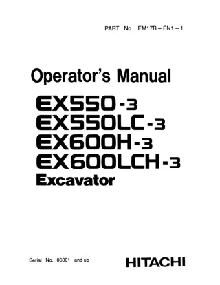 Hitachi EX550-3 Excavator Service Repair Manual Serial No. 06001 and up