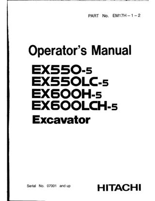 Hitachi EX550LC-5 Excavator operator’s manual Serial No. 07001 and up