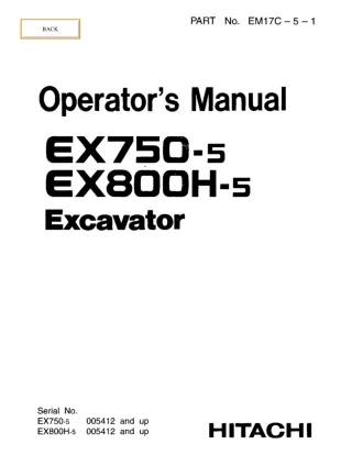 Hitachi EX750-5 Excavator operator’s manual Serial No. 005412 and up