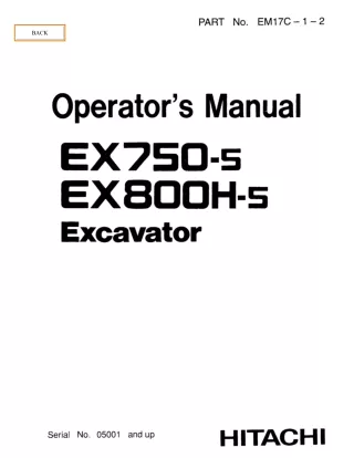 Hitachi EX800H-5 Excavator operator’s manual (Serial No. 05001 and up)