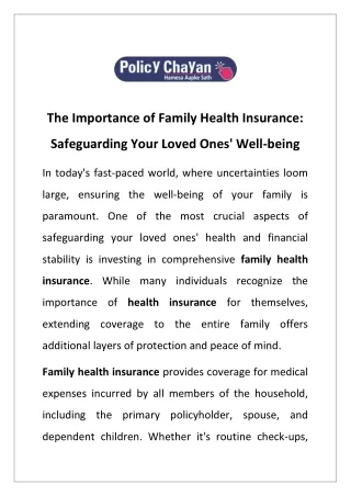 The Importance of Family Health Insurance- Safeguarding Your Loved Ones' Well-being