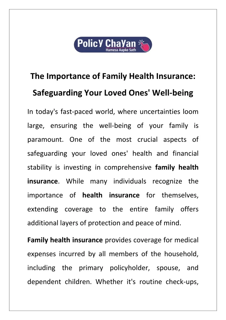 the importance of family health insurance