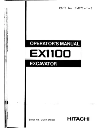 Hitachi EX1100 Excavator operator’s manual Serial No. 01214 and up