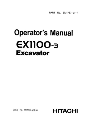 Hitachi EX1100-3 Excavator operator’s manual Serial No. 002123 and up
