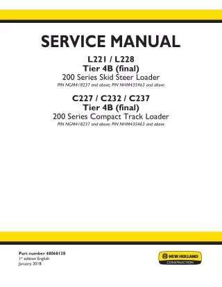 New Holland L221 TIER 4B (FINAL) Skid Steer Loader Service Repair Manual [NGM418237 - ]