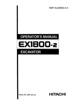 Hitachi EX1800-2 Excavator operator’s manual Serial No. 0201 and up