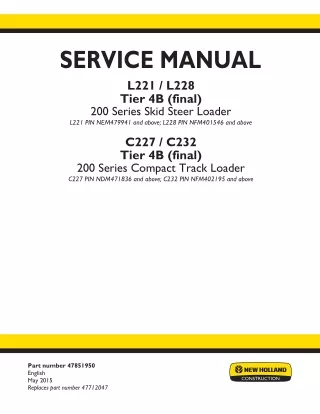New Holland L221 TIER 4B Final [NEM479941- ]Europe Skid Steer Loader Service Repair Manual