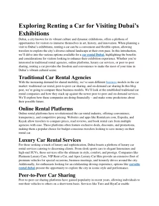 Exploring Renting a Car for Visiting Dubai