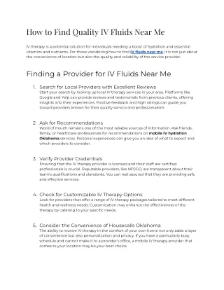 How to Find Quality IV Fluids Near Me