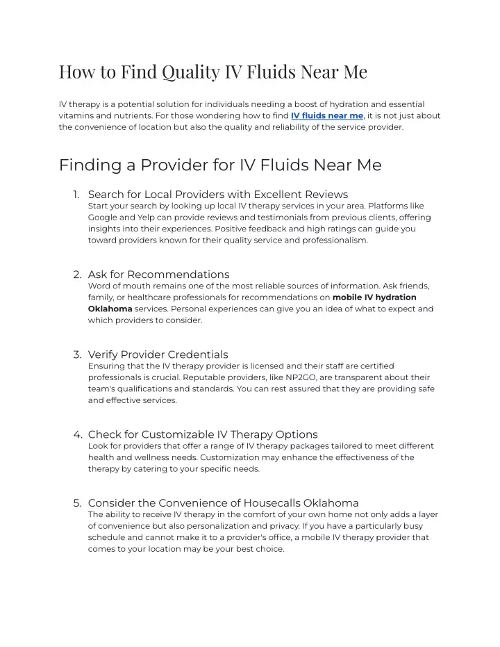 how to find quality iv fluids near me