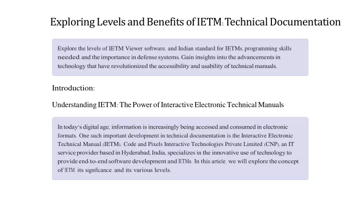 exploring levels and benefits of ietm technical