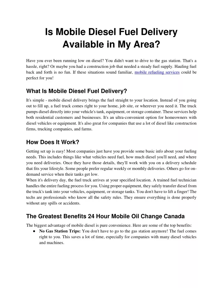 is mobile diesel fuel delivery available