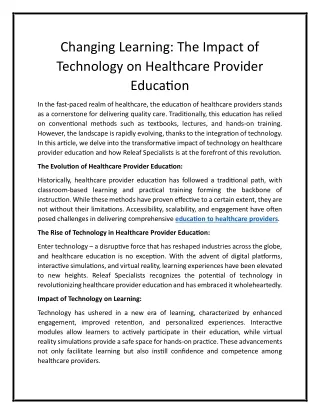 The Impact of Technology on Healthcare Provider Education