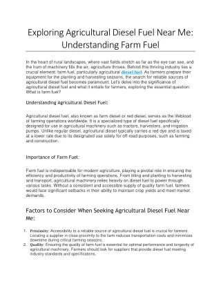 Exploring Agricultural Diesel Fuel Near Me - Understanding Farm Fuel