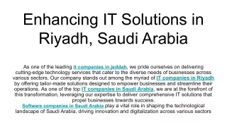 Enhancing IT Solutions in Riyadh, Saudi Arabia