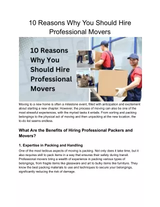 10 Reasons Why You Should Hire Professional Movers