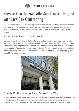 Elevate Your Jacksonville Construction Project with Live Oak Construction