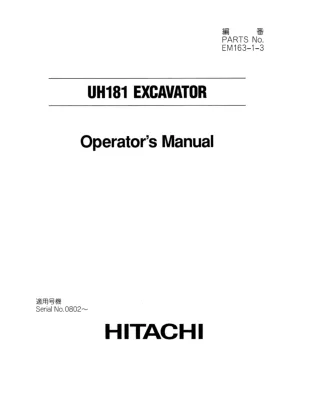 Hitachi UH181 Excavator operator’s manual Serial No. 0802 and up
