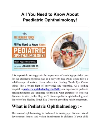 Pediatric Ophthalmology in Delhi