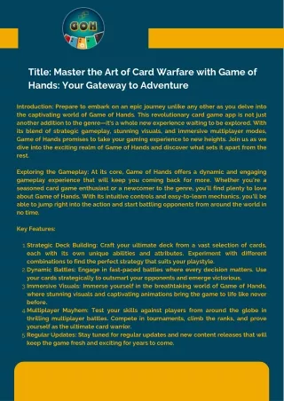 Forge Your Destiny: Master the Art of Card Warfare in Game of Hands!
