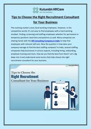 Tips to Choose the Right Recruitment Consultant for Your Business