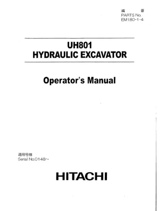 Hitachi UH801 Hydraulic Excavator operator’s manual Serial No. 0148 and up