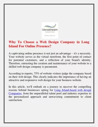 Why To Choose a Web Design Company in Long Island For Online Presence
