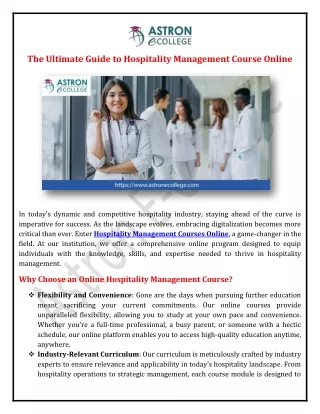 The Ultimate Guide to Hospitality Management Course Online