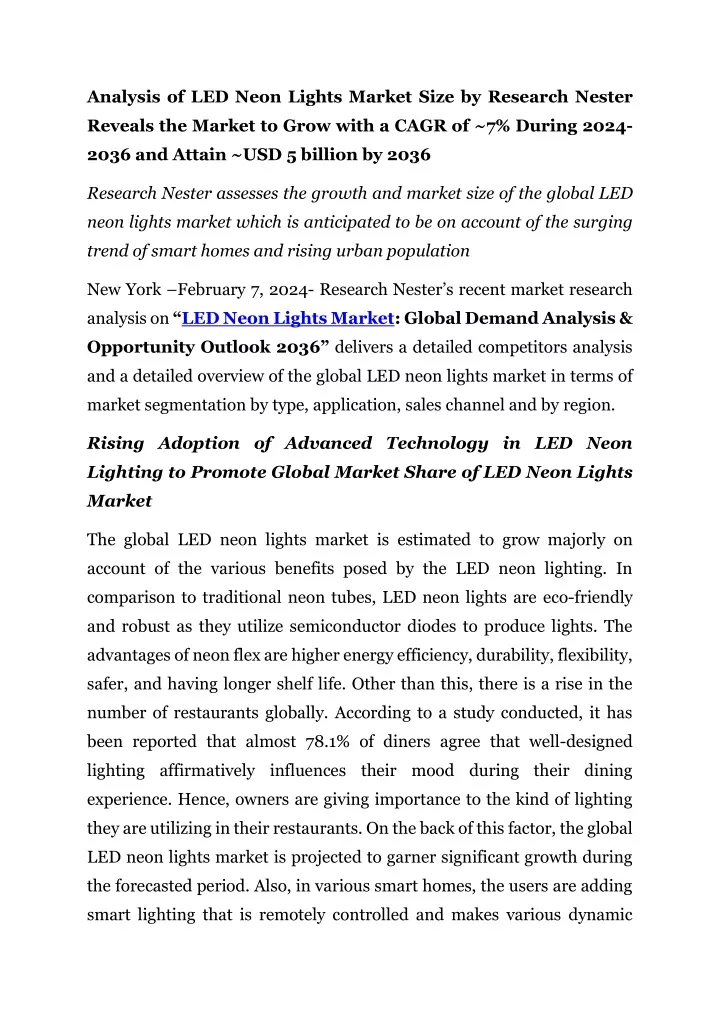 analysis of led neon lights market size