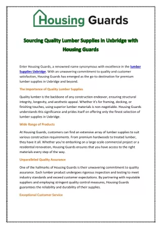 Sourcing Quality Lumber Supplies in Uxbridge with Housing Guards