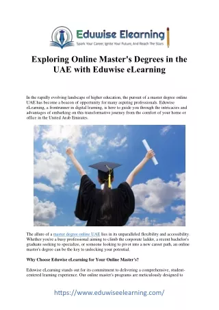 Master Your Future: Online Master's Degrees in UAE