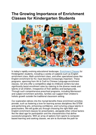 The Growing Importance of Enrichment Classes for Kindergarten Students