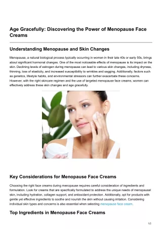 Age Gracefully Discovering the Power of Menopause Face Creams