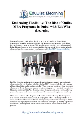 Mastering the Future: Online MBA Programs in Dubai