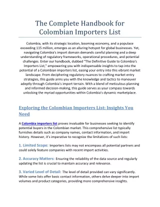 The Complete Handbook for Colombian Importers List