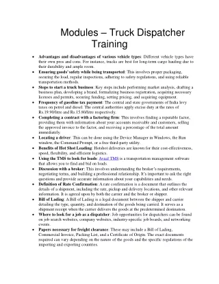 modules truck dispatcher training