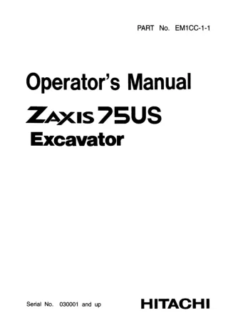 HITACHI ZAXIS 75US EXCAVATOR Operator manual SN 030001 and up