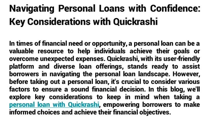 navigating personal loans with confidence key considerations with quickrashi