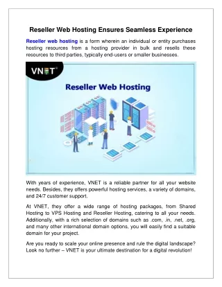 Reseller Web Hosting Ensures Seamless Experience