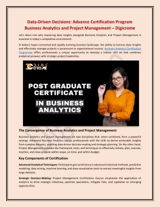 Business Analytics and Project Management: Advance Certification Program - Digic