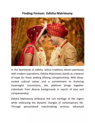 Finding Forever Odisha Matrimony