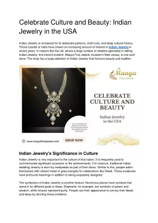 Celebrate Culture and Beauty: Indian Jewelry in the USA
