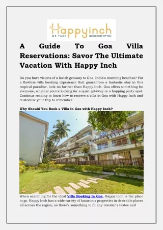 Villa Booking In Goa