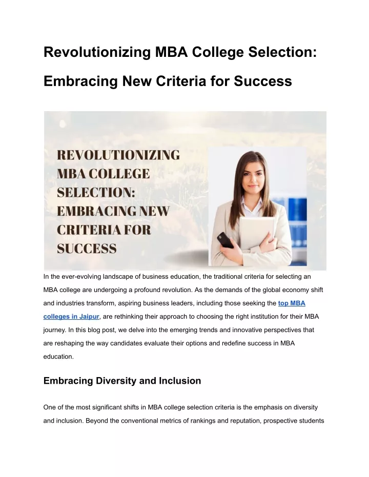 revolutionizing mba college selection