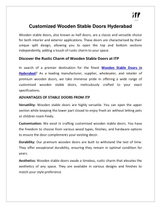 Customized Wooden Stable Doors in Hyderabad
