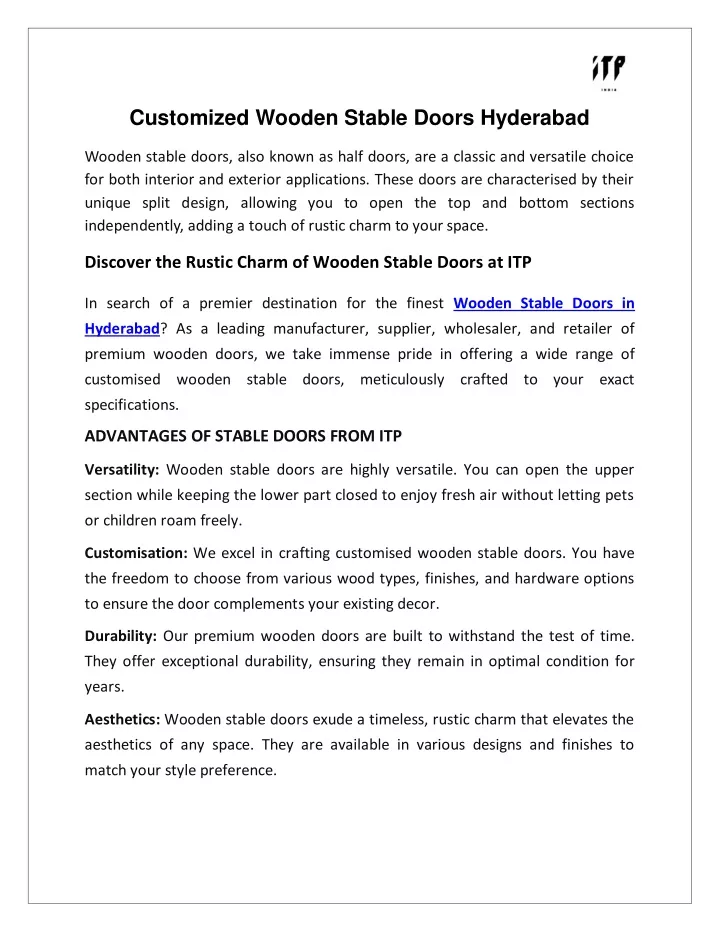 customized wooden stable doors hyderabad